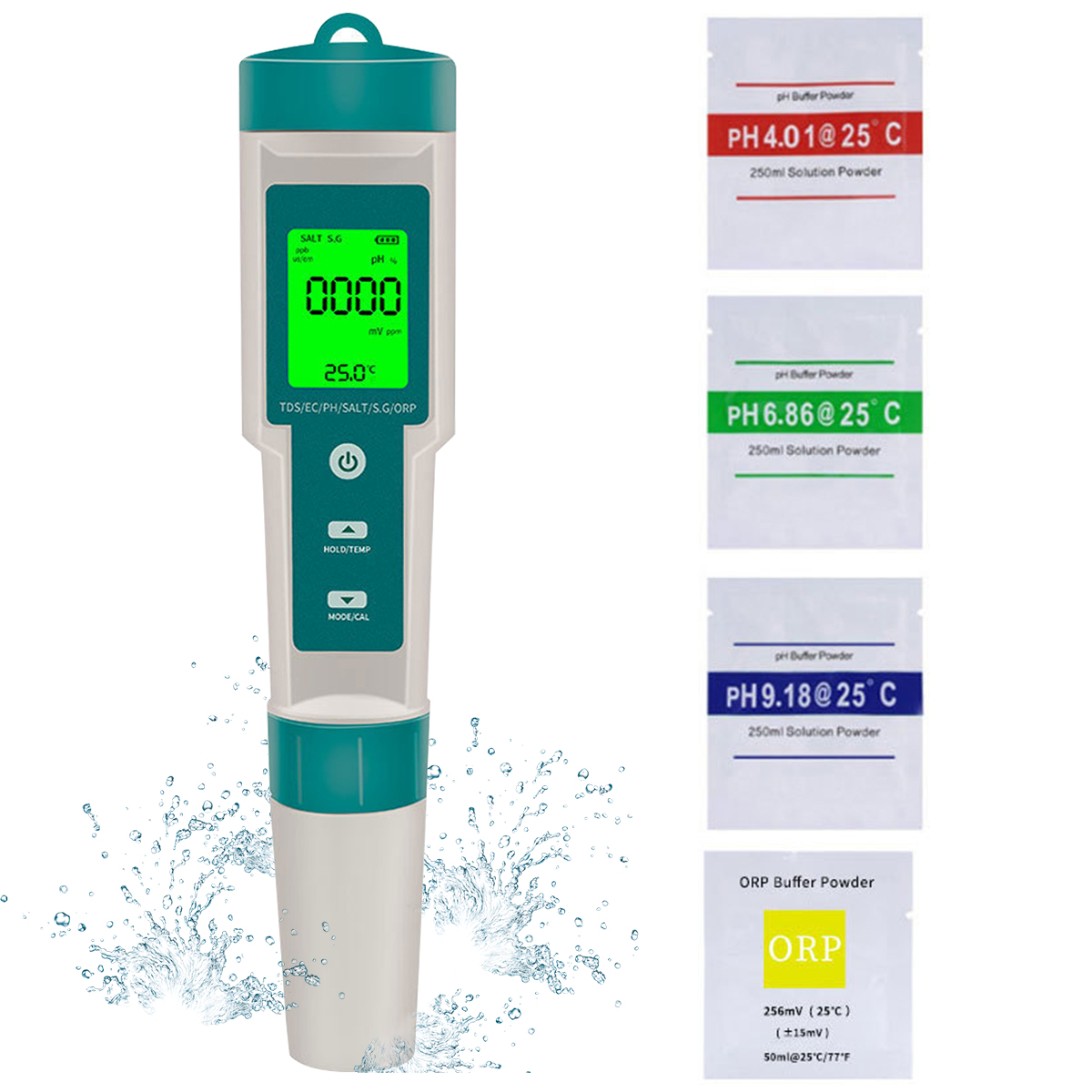 Ph Up Down Solution - Digitales PH-Messgerät 7-in-1 PH/ORP/EC/TEMP/SALT/S.G/TDS Wasserqualitätstester Hochpräziser