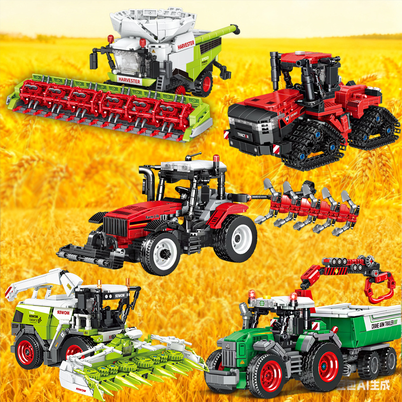 Urban Farming Tower - Bauerntraktor mit Anhänger, LKW-Erntemaschine, LKW-Modell, Baustein-Set,